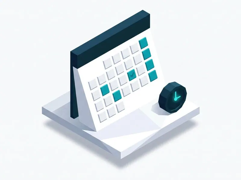 Render of a wall calendar beside a clock, the installation scheduling step